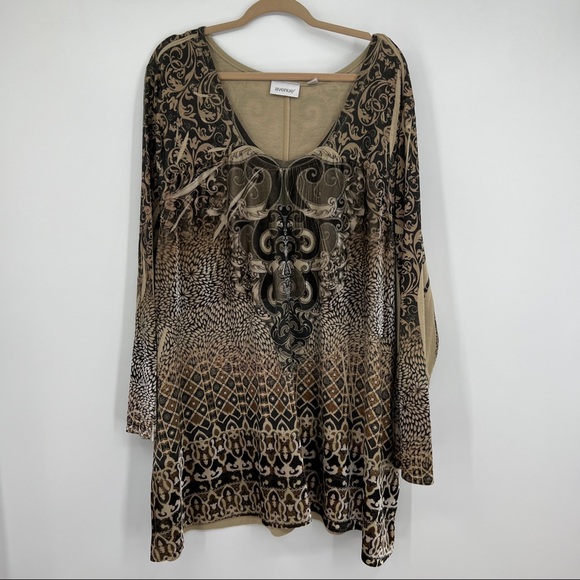 Avenue Tops - Avenue Top Shirt Blouse velvet feel asymmetrical hem plus size 30 32 black tan